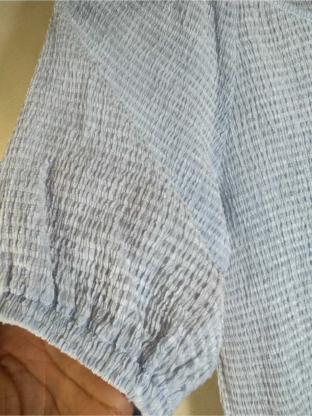 LOFT Pale Blue Textured Puff-Sleeve Top‎